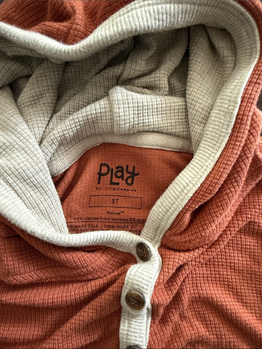 Little Sleepies Rust Orange and Cream Waffle-Knit Hoodie Tee - Long Sleeve - Picture 2 of 7